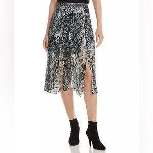 Alice and Olivia Athena Skirt Snakeskin Print Midi Burnout Sheer Slit Flowy SZ 8